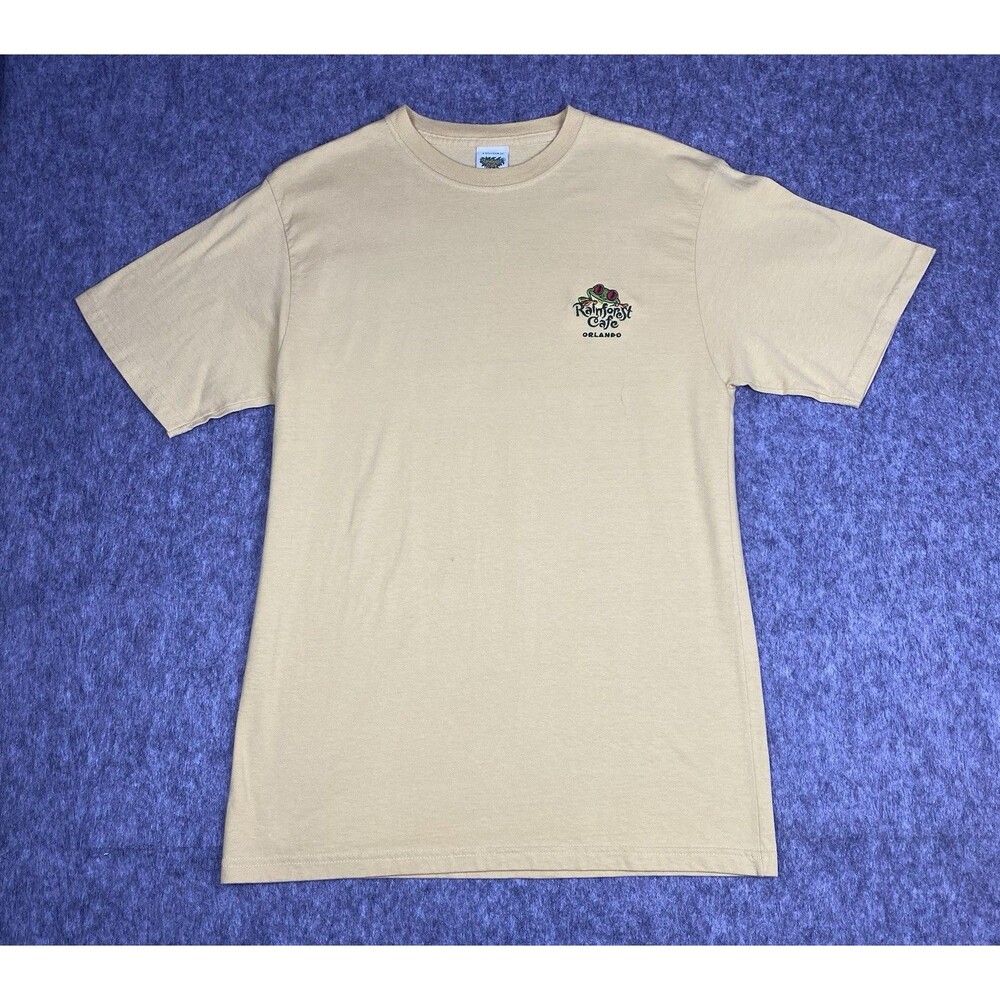 Vintage Rainforest Cafe Men's T-Shirt Embroidered Logo Tan Made in USA Size M